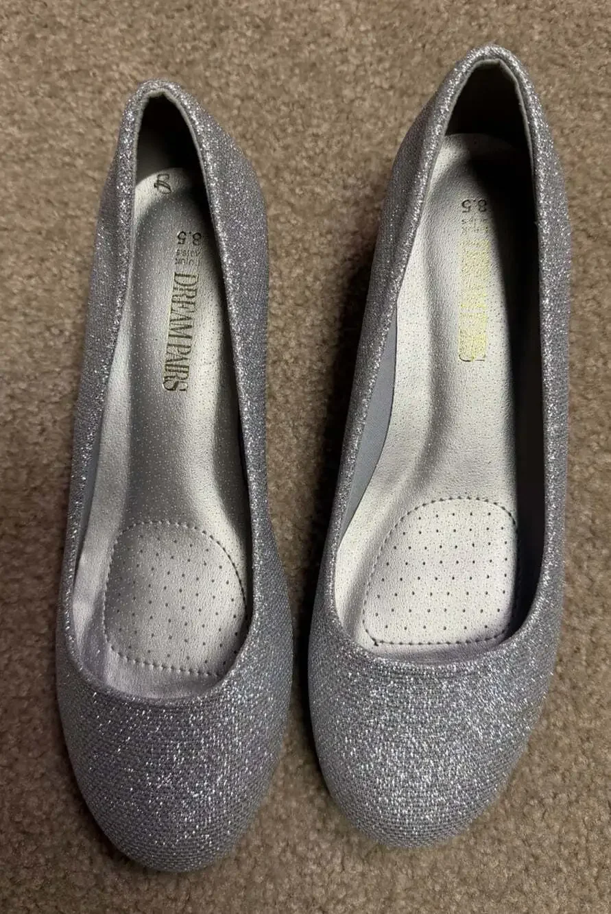 DREAM PAIRS Shoes US 8-1/2  8.5 Women's Silver Wedge Heel Round Toe Slip On Pump